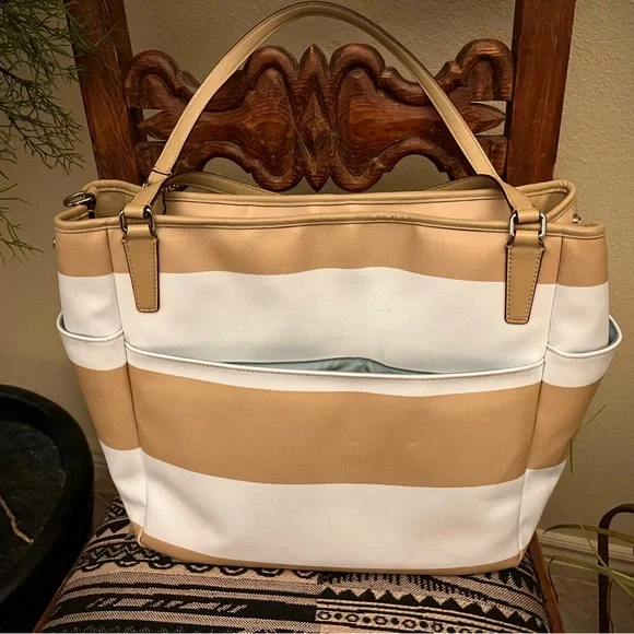 Coach Tan and White Striped Women's Bag - Picture 4 of 6